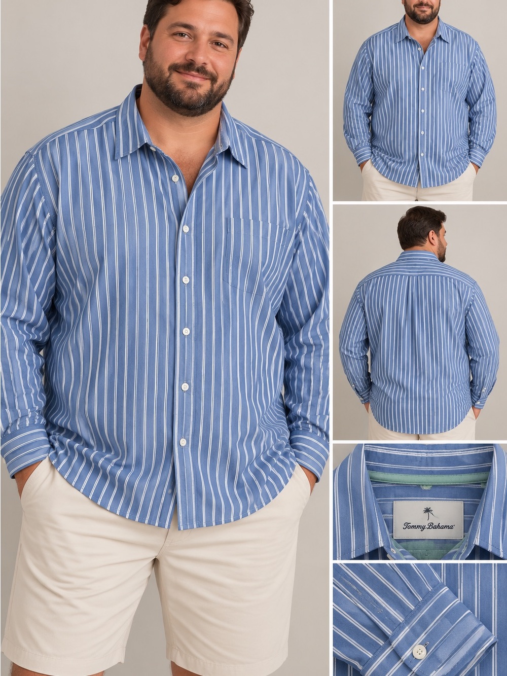 Tommy Bahama Blue and White Striped Button-Down Shirt